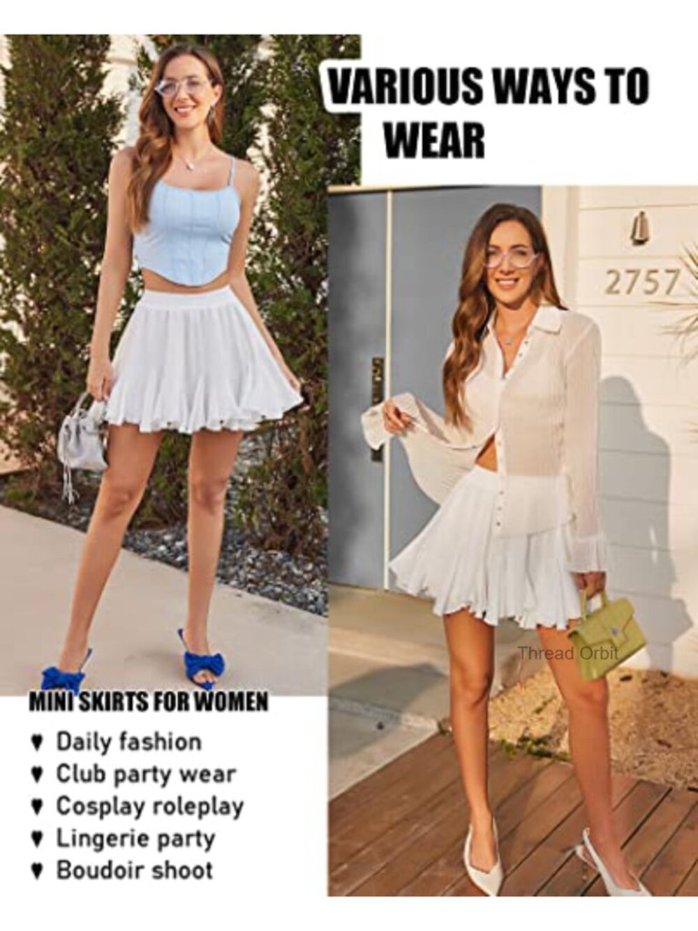 Pleated Ruffle Mini Skirt High Rise Tennis Skirt Flowy A-Line Summer - Picture 3 of 6